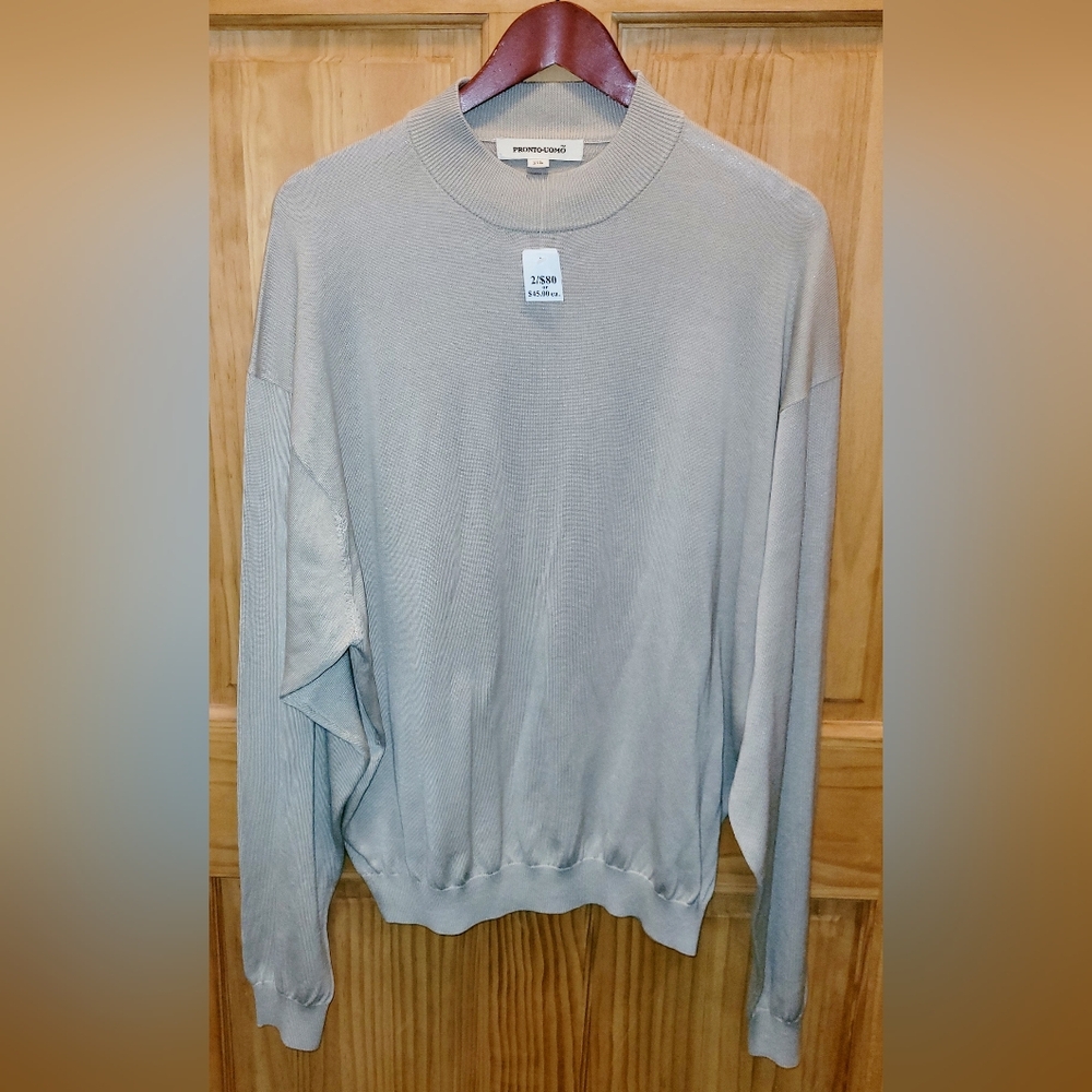 NWT Mens Tan Pronto Uomo Pullover Crew Neck Shirt. Silk & Cotton. Light Size 2XL
